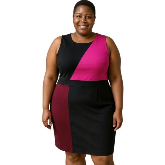 Lane Bryant Women's Plus Colorblock Sheath Pink Black Sleeveless Midi Dress 16 - Picture 1 of 6